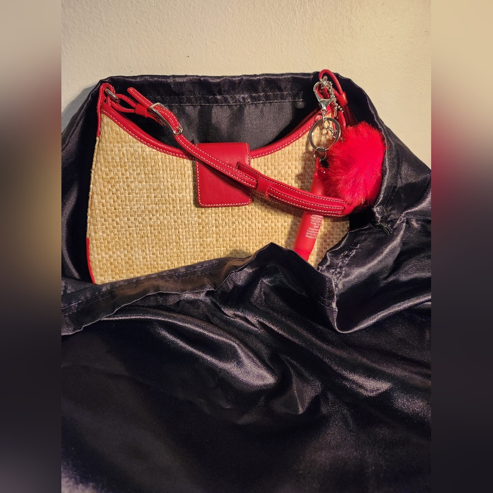 Coach Vintage Y2k Woven Straw Red Leather Shoulder Bag - Picture 10 of 11